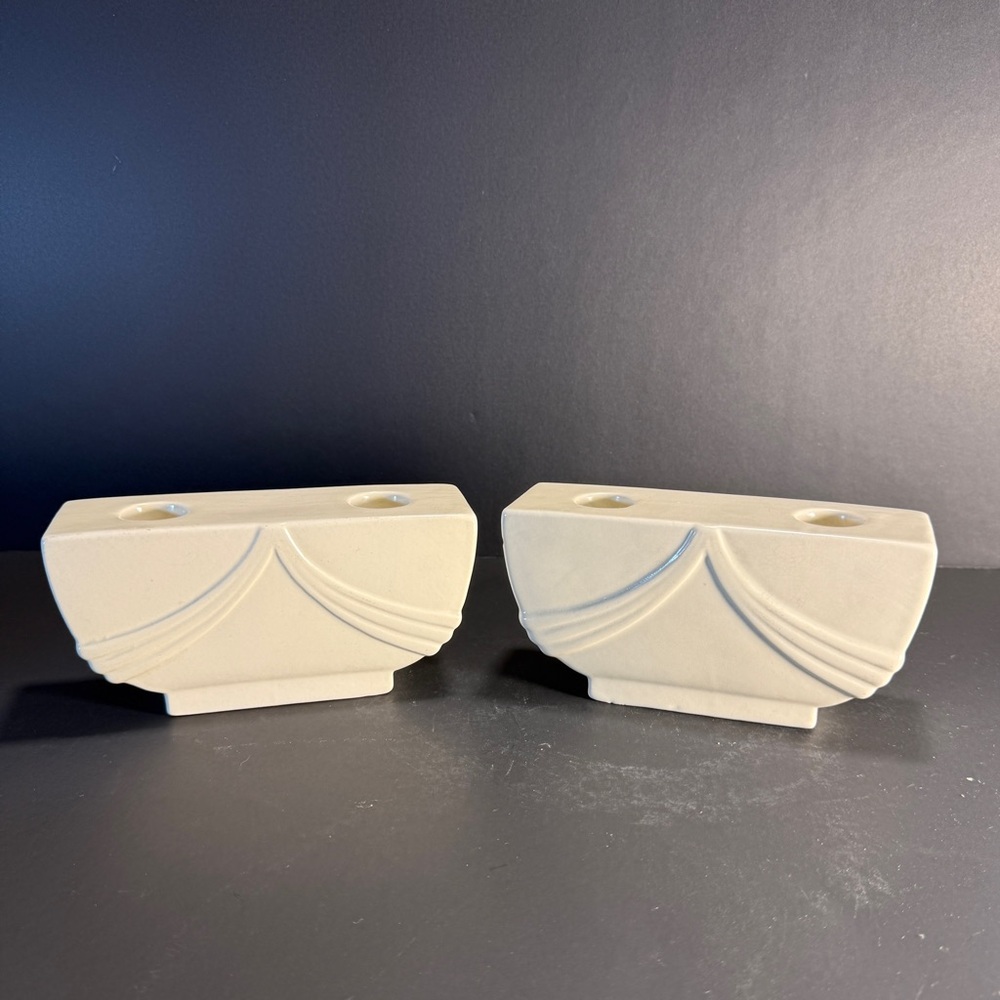 Red Wing Cream Art Deco Candle Holders